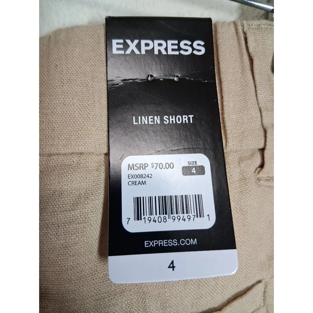NWT Express Linen Shorts Casual Summer Beach Vacation Beige Size 4 - Picture 4 of 7
